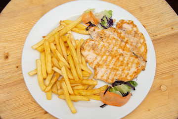 Chicken breast with straw potatoes