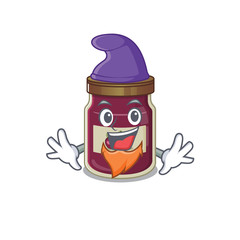 cartoon mascot of funny plum jam dressed as an Elf