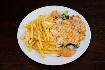 Chicken breast with straw potatoes