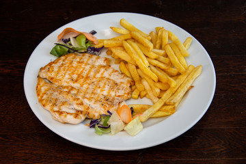 Chicken breast with straw potatoes