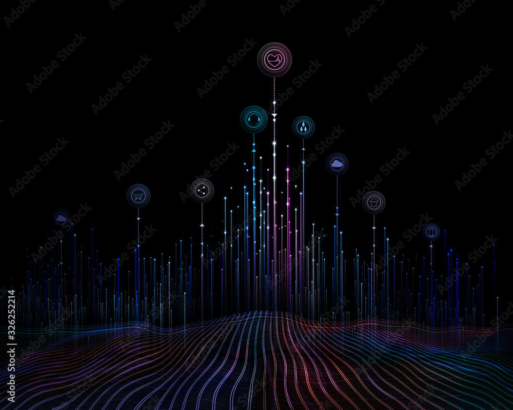 Poster abstract dot point line with internet of things icons