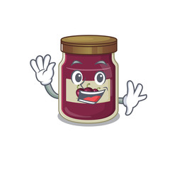 Waving friendly plum jam mascot design style
