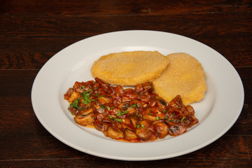 Fried cheese and Mushrooms sauté