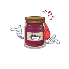 Listening music plum jam cartoon character concept