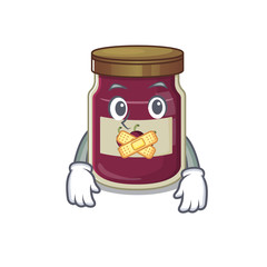 cartoon character design plum jam making a silent gesture