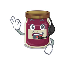 Happy plum jam mascot design style wearing headphone