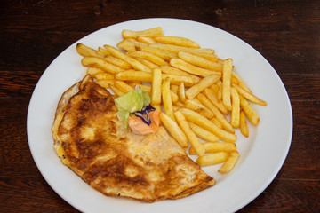 Ham and cheese omelette breakfast and Fried Potatoes