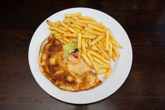 Ham and cheese omelette breakfast and Fried Potatoes