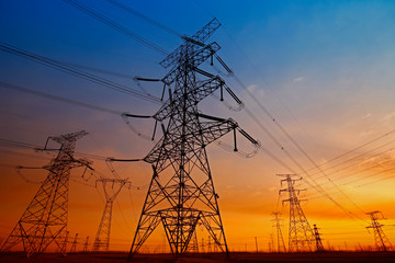Wire electrical energy at sunset