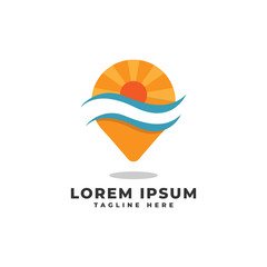 Beach Sunset Location Logo Vector Icon Illustration