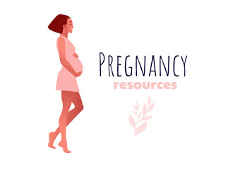 Happy slim fitted pregnant woman dances. pregnancy resources type. Active well fitted pregnant female character. Happy pregnancy. Flat cartoon vector illustration