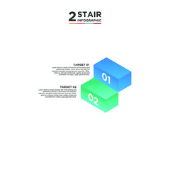 2 stair step timeline infographic element. Business concept with two options and number, steps or processes. data visualization. Vector illustration. isolated white background