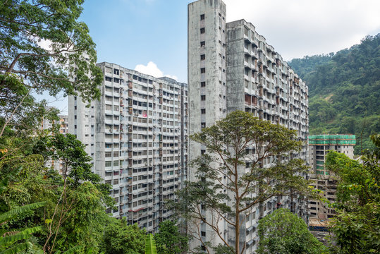 Huge apartment complex in the Paya Terubong, a suburb of George Town on the island of Penang. The complex comprises 2115 units housed within 9 blocks of 23 stories each