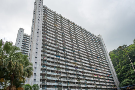 Huge apartment complex in the Paya Terubong, a suburb of George Town on the island of Penang. The complex comprises 2115 units housed within 9 blocks of 23 stories each
