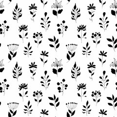 Seamless pattern flower plant nature.Hand drawn paint style.