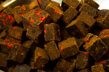 Diced chocolate cube texture fudge