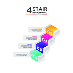 4 stair step timeline infographic element. Business concept with four options and number, steps or processes. data visualization. Vector illustration.
