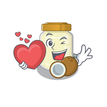 Romantic coconut butter cartoon picture holding a heart