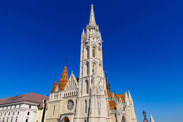 Fototapeta na wymiar Matthias Church, a Catholic church located in the Holy Trinity Square, Buda's Castle District, Budapest, Hungary
