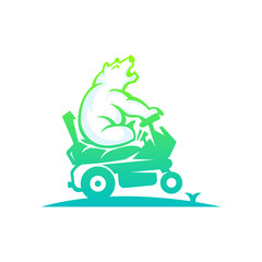 polar bear lawn mowing logo design