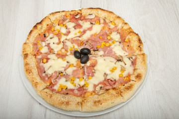 Plate with Delicious pizza from Greece