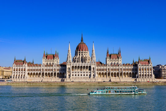 Hungarian Parliament Building on the banks of the Danube, Budapest, Hungary