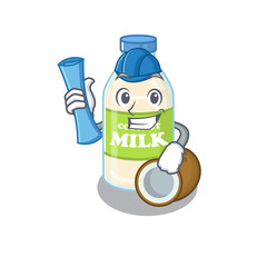 A success of coconut milk Architect having blue prints and blue helmet