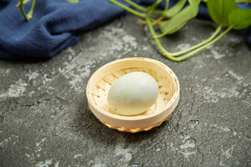The eggs in the dishes on the table