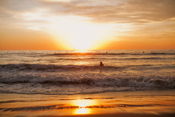 Beautiful golden sunset on the pacific ocean
