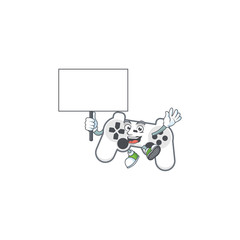 A picture of white joystick cartoon character with board
