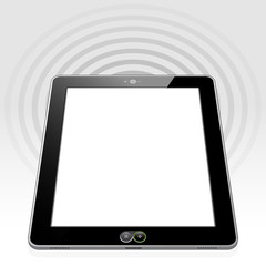 A Tablet PC presented with an emitting Wi-Fi signal pulse.