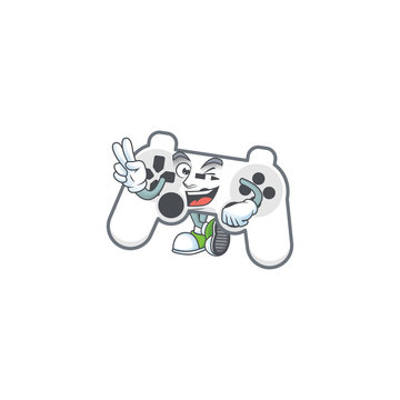Cute cartoon mascot picture of white joystick with two fingers