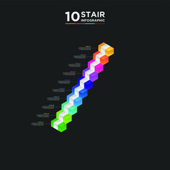 Fototapeta premium 10 stair step timeline infographic element. Business concept with ten options and number, steps or processes. data visualization. Vector illustration. isolated black background