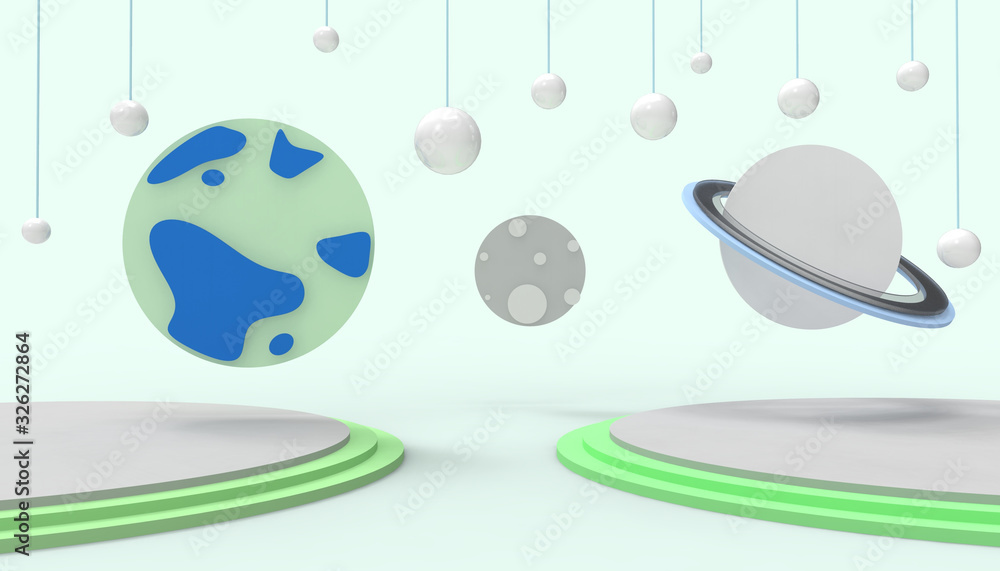 Poster planet fantasy display concept world and modern ideas podium geometric shapes on green background - 
