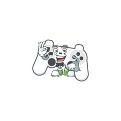 A white joystick cartoon mascot working as a Waiter
