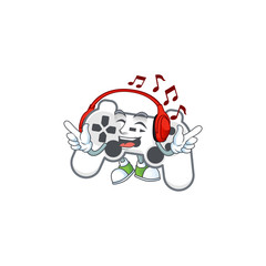 White joystick cartoon character design Listening music on a headset