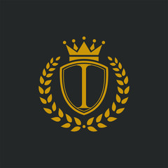 letter logo template with badge and crown