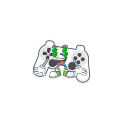 cartoon character style of white joystick with Money eye
