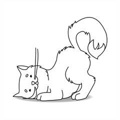 Cute Cat. Contour Cat Searches For A Mouse, Hunts Mice. Outline Cat Listens To The Rustling Of Mice Under The Floor. For Coloring Book Page. Vector Illustration Isolated On A White Background.