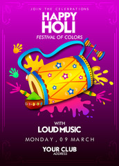 Illustration of colorful background for Festival of Colors Happy holi vector elements for card design ,celebration design with hindi text meaning holi hai