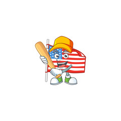 An active healthy USA flag with pole mascot design style playing baseball