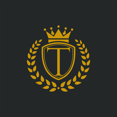 letter logo template with badge and crown
