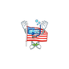 A mascot icon of USA flag with pole wearing Diving glasses