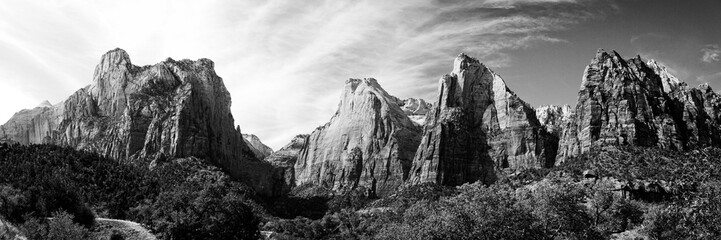 Zion National Park East temple in black and white