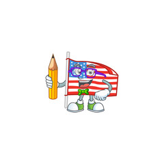 A mascot icon of Student USA flag with pole character holding pencil