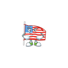 Fototapeta premium USA flag with pole mascot icon design style with Smirking face
