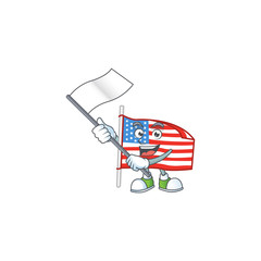 Funny USA flag with pole cartoon character design with a flag