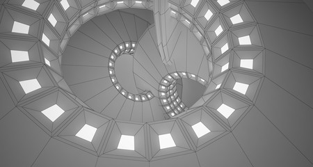 Fototapeta premium Abstract drawing white interior with discs and neon lighting. 3D illustration and rendering.