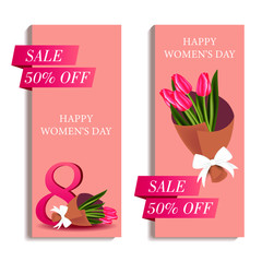 Creative website header or banner set of Sale with flat discount offer for Happy Women's Day celebration.