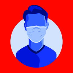 Man in medical face mask. Dangerous chinese coronavirus quarantine. Character mask protection against germs of infection. Medical disease protection concept. Vector flat illustration.